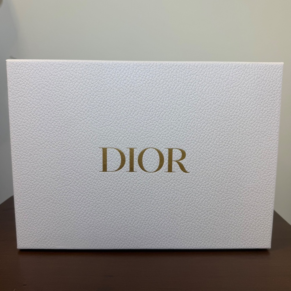 Dior Empty Gift Box 12.5x9x4.5 White Textured Gold Logo Luxury Designer Storage